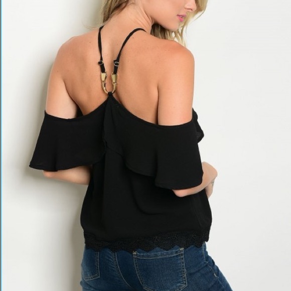 Black halter off shoulder embellished neckline - Picture 3 of 7